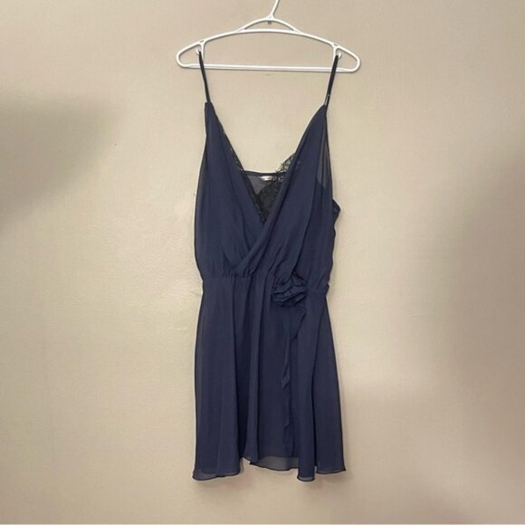 La Vie En Rose Sheer Navy with Black Lace Detail Sexy Nighty Lingerie - Picture 1 of 10